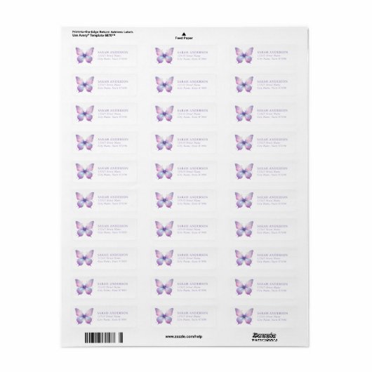 Butterfly Return Address Labels (Full Sheet)