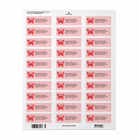 Butterfly Return Address Labels (Full Sheet)