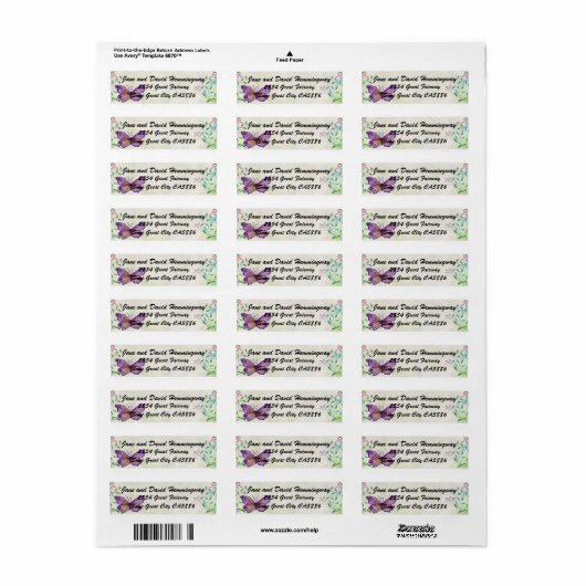 Butterfly Return Address Labels (Full Sheet)