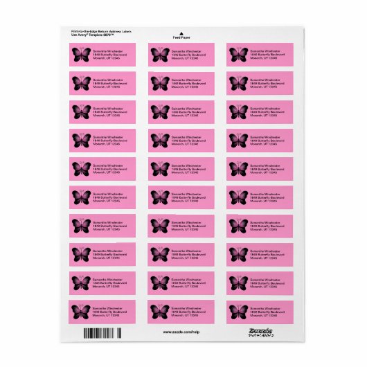 Butterfly Return Address Labels (Full Sheet)