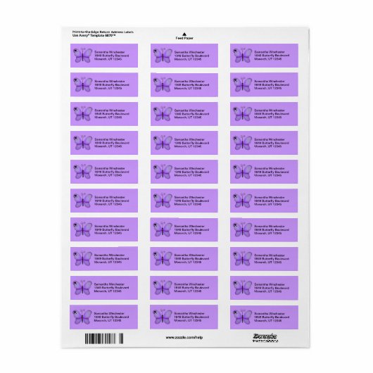 Butterfly Return Address Labels (Full Sheet)