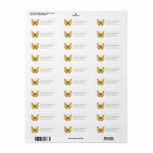 Butterfly Return Address Labels (Full Sheet)