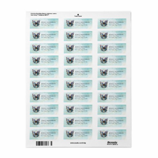 Butterfly Return Address Labels (Full Sheet)