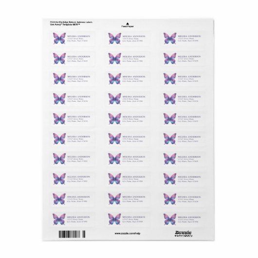 Butterfly Return Address Labels (Full Sheet)