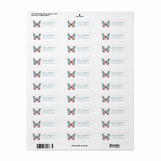 Butterfly Return Address Labels (Full Sheet)