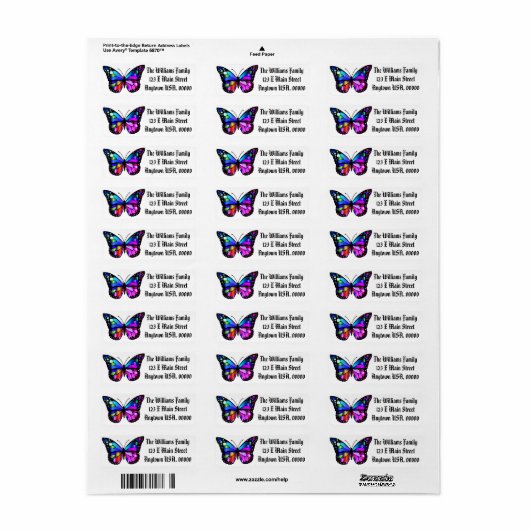 Butterfly Return Address Labels (Full Sheet)