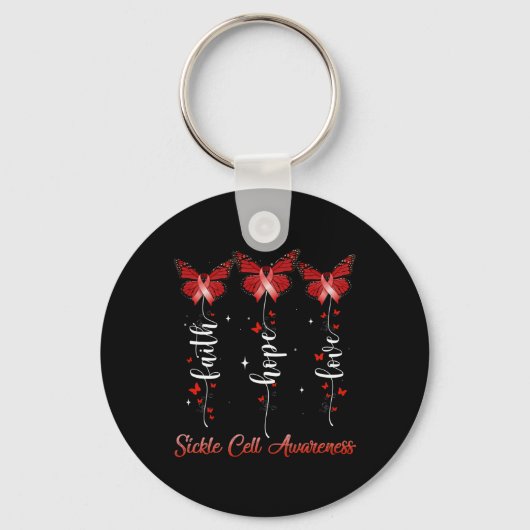 Butterfly Ribbon Faith Hope Love Sickle Cell Aware Sleutelhanger (Voorkant)