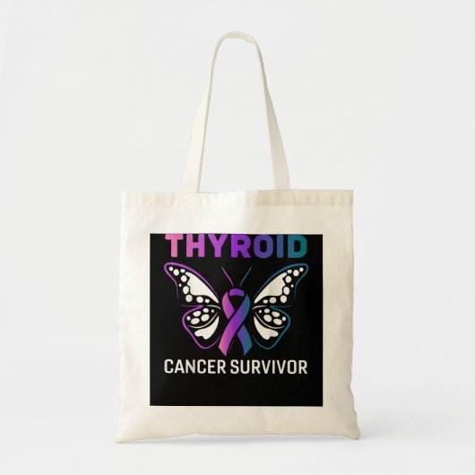 Butterfly Ribbon Thyroid Cancer Surviance Tote Bag (Voorkant)