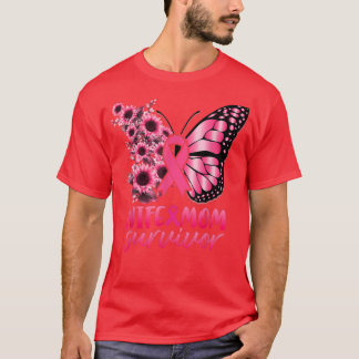 Butterfly Ribbon Wife mama Survivor Breast Cancer  T-shirt