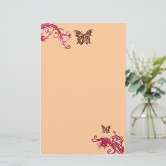 BUTTERFLY, rood roze licht oranje Briefpapier (Staand voorkant)