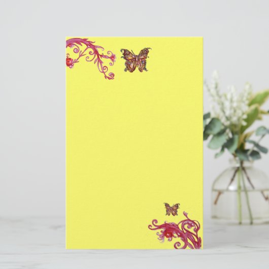 BUTTERFLY, rood roze lichtgeel Briefpapier (Staand voorkant)
