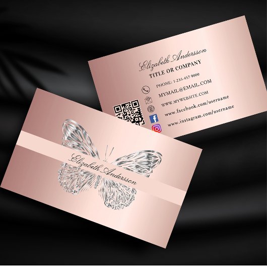 Butterfly roos gold QR code social media Visitekaartje