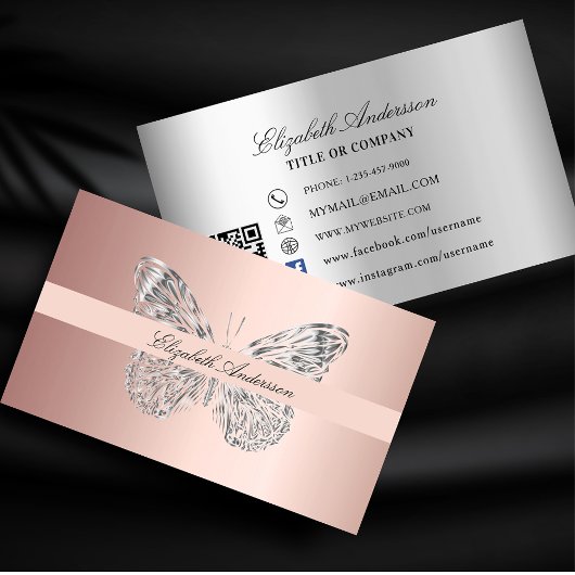 Butterfly roos gold silver QR code social media Visitekaartje