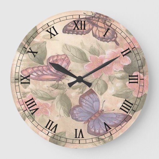 Butterfly Round Roman Numerus Clock Grote Klok (Voorkant)