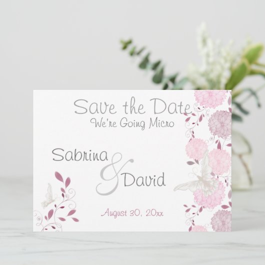 Butterfly roze chrysanthemum Save the Date (Staand voorkant)