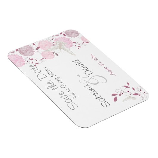 Butterfly roze chrysanthemums sparen de datum magneet (Rechterzijde)