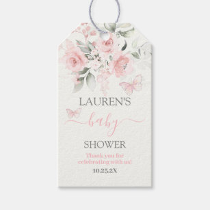Butterfly Roze florale Baby shower Gift Label Cadeaulabel