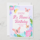 Butterfly roze Girls Birthday Party Kaart (Voorkant)