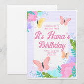 Butterfly roze Girls Birthday Party Kaart (Voorkant / Achterkant)