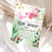 Butterfly roze Gold Greenery Tea Party Baby shower Kaart