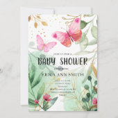 Butterfly roze Gold Greenery Tea Party Baby shower Kaart (Voorkant)