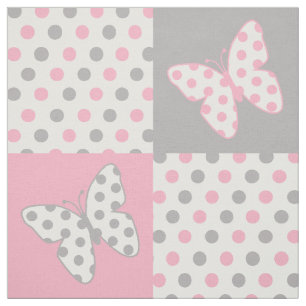 Butterfly roze grijze poladots stof