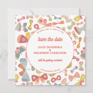Butterfly roze groen save the date