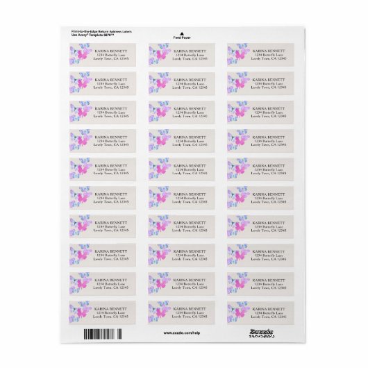  Butterfly roze Lila Return Address Label (Full Sheet)