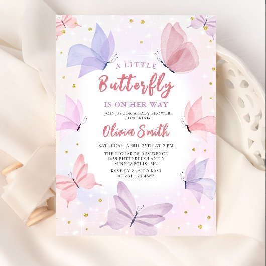 Butterfly Roze Meisje Baby shower Invitation Kaart