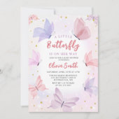 Butterfly Roze Meisje Baby shower Invitation Kaart (Voorkant)