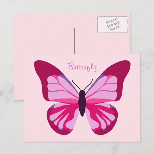 Butterfly  Roze Paars Briefkaart (Voorkant / Achterkant)