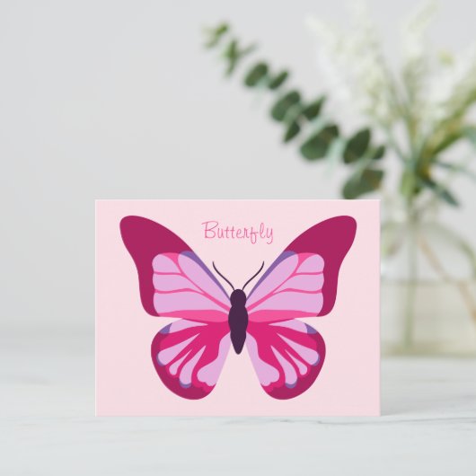 Butterfly  Roze Paars Briefkaart (Staand voorkant)