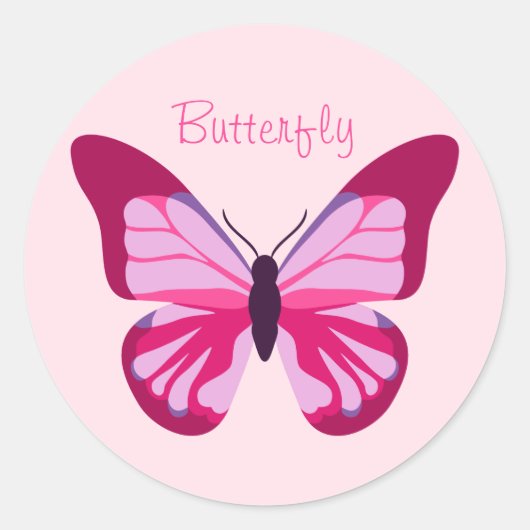 Butterfly  Roze Paars Ronde Sticker (Voorkant)