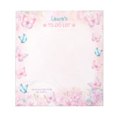 Butterfly Roze Paarse Bloemen Naam To-do Lijst Notitieblok (Voorkant)