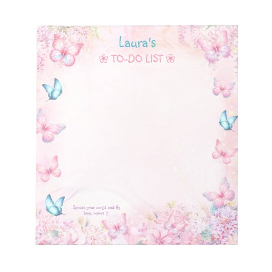 Butterfly Roze Paarse Bloemen Naam To-do Lijst Notitieblok (Voorkant)