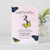 Butterfly roze Waterverf 3RD Birthday Party Kaart (Staand voorkant)