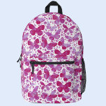 Butterfly roze Waterverf Bedrukte Rugzak<br><div class="desc">Magenta roze en wit waterverf vlinderpatroon. Originele kunst van Nic Squirrell.</div>