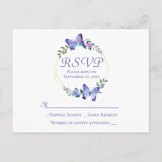 Butterfly RSVP Uitnodiging Briefkaart (Voorkant)