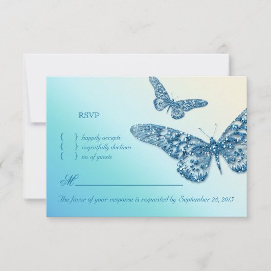 Butterfly RSVP Weddenschapkaart Blauw (Voorkant)