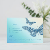 Butterfly RSVP Weddenschapkaart Blauw (Staand voorkant)