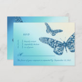 Butterfly RSVP Weddenschapkaart Blauw (Voorkant / Achterkant)