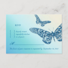 Butterfly RSVP Weddenschapkaart Blauw Kaartje