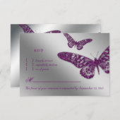 Butterfly RSVP Weddenschapkaart Paars (Voorkant / Achterkant)