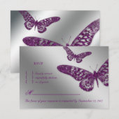 Butterfly RSVP Weddenschapkaart Paars Kaartje (Voorkant / Achterkant)