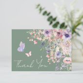 Butterfly Sage Green Wildflower Bedankkaart (Staand voorkant)