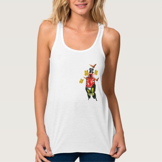 Butterfly Samurai Kanji & Japanse vlag T-Shirt (Voorkant)