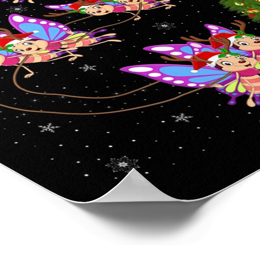 Butterfly Santa Sleigh Flying Funny Magical Christ Poster (Hoek)