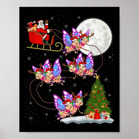 Butterfly Santa Sleigh Flying Funny Magical Christ Poster (Voorkant)