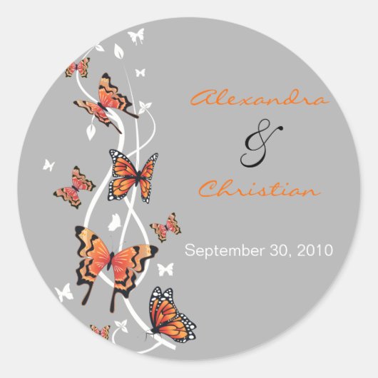 Butterfly Save De datum Bruiloft Aankondiging Ronde Sticker (Voorkant)