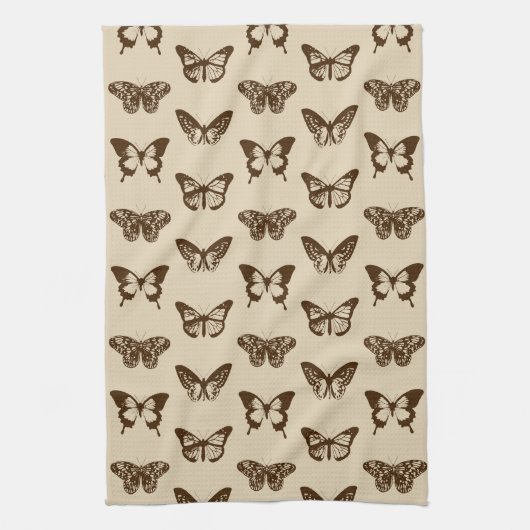 Butterfly-schets, chocoladebruin op beige theedoek (Verticaal)